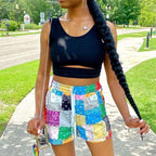 Short court imprimer carreau multicolore