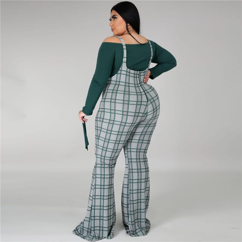 Ensemble haut manches longues à nœud et pantalon bretelles