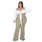 Ensemble haut manches longues à nœud et pantalon bretelles - Chic&Shines