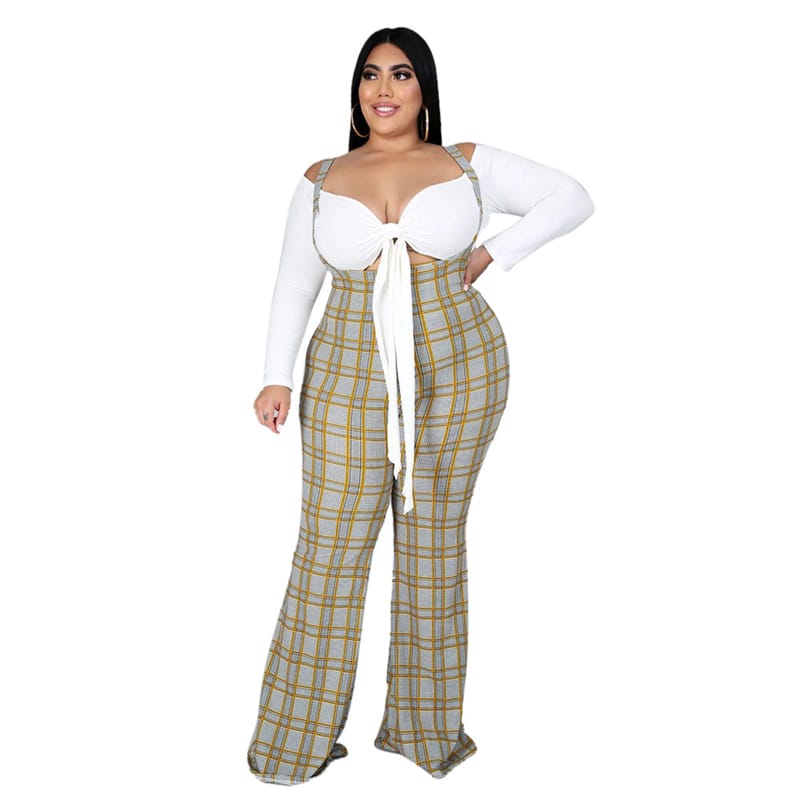 Ensemble haut manches longues à nœud et pantalon bretelles - Chic&Shines