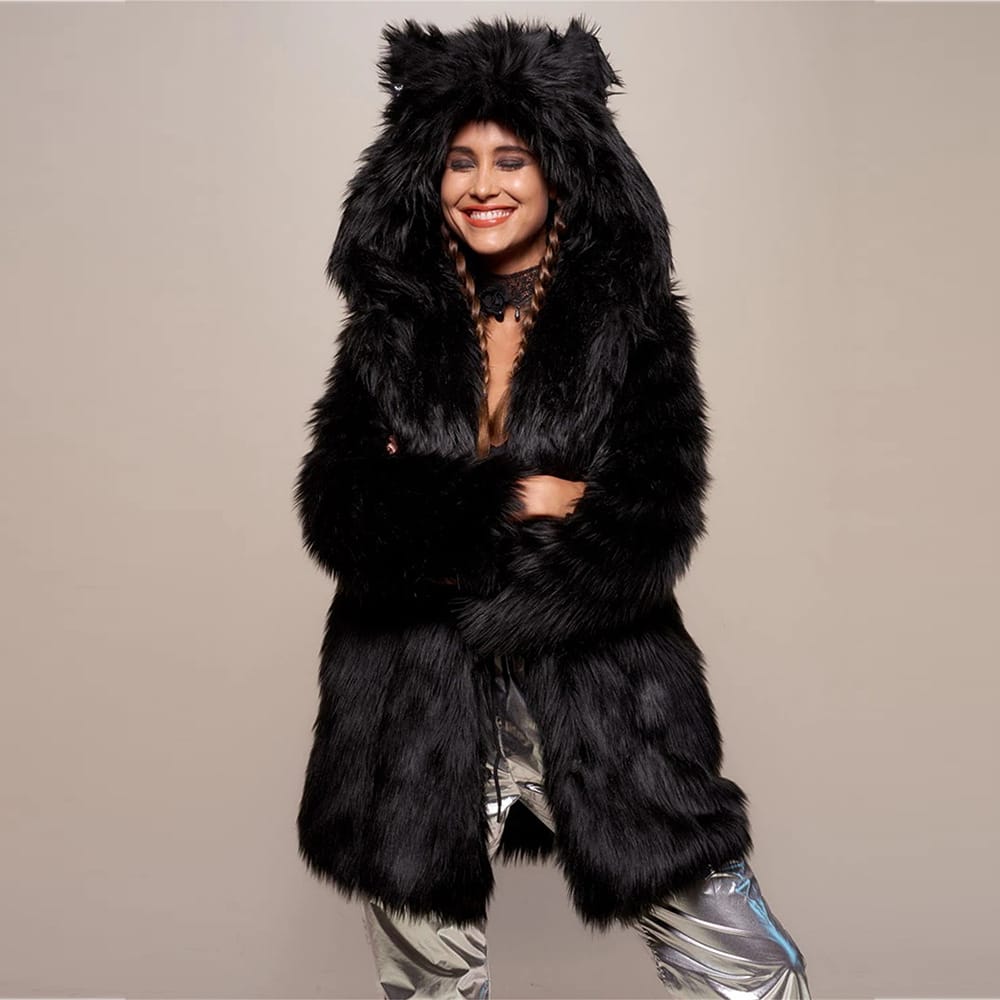 Faux fur hooded plush coat