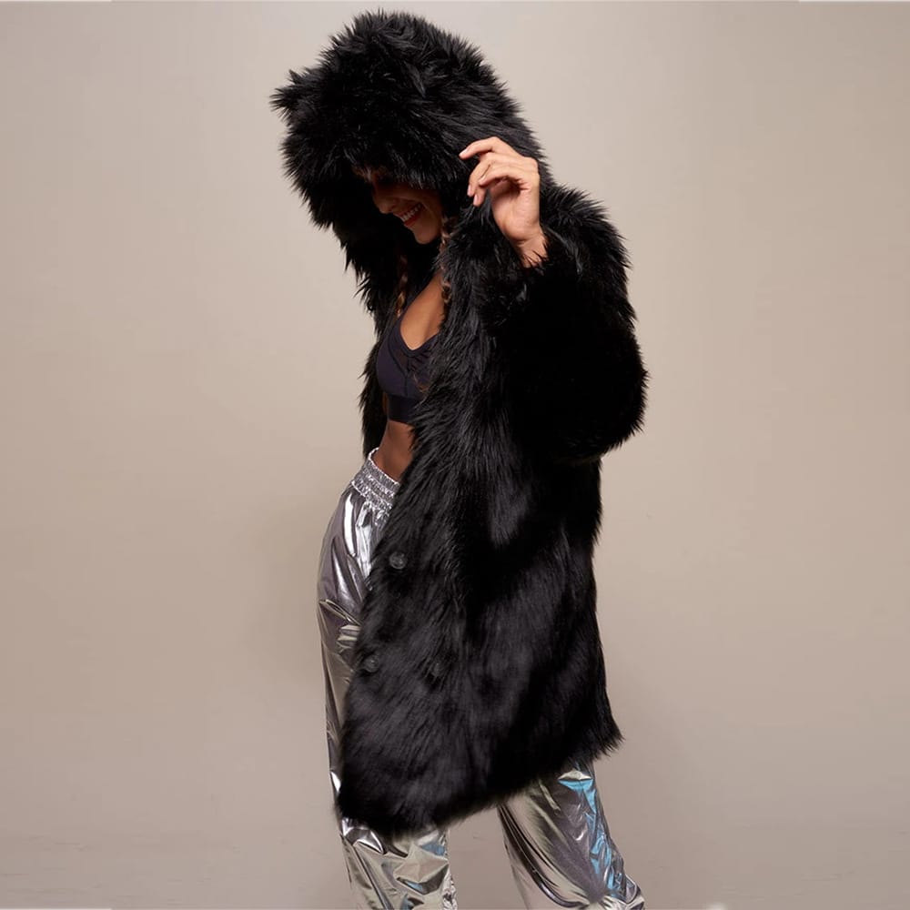 Faux fur hooded plush coat