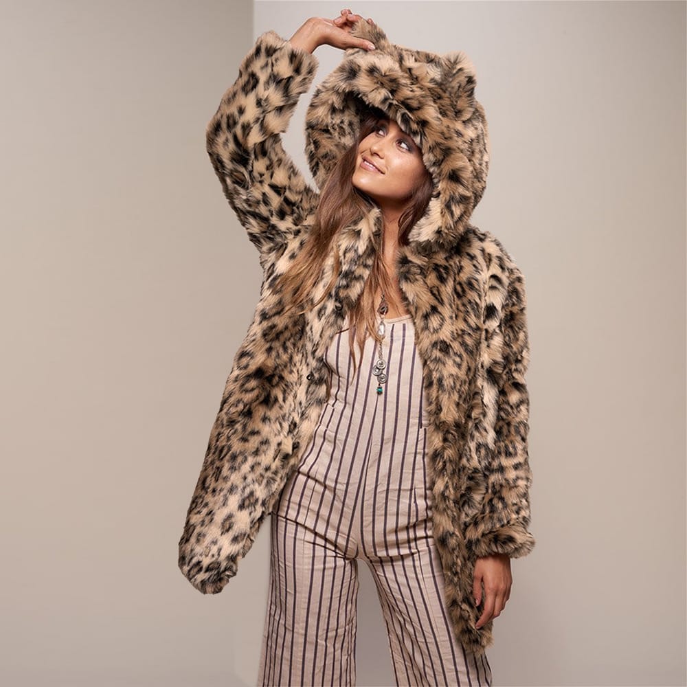 Faux fur hooded plush coat