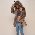 Faux fur hooded plush coat