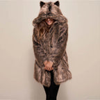 Faux fur hooded plush coat
