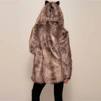 Faux fur hooded plush coat