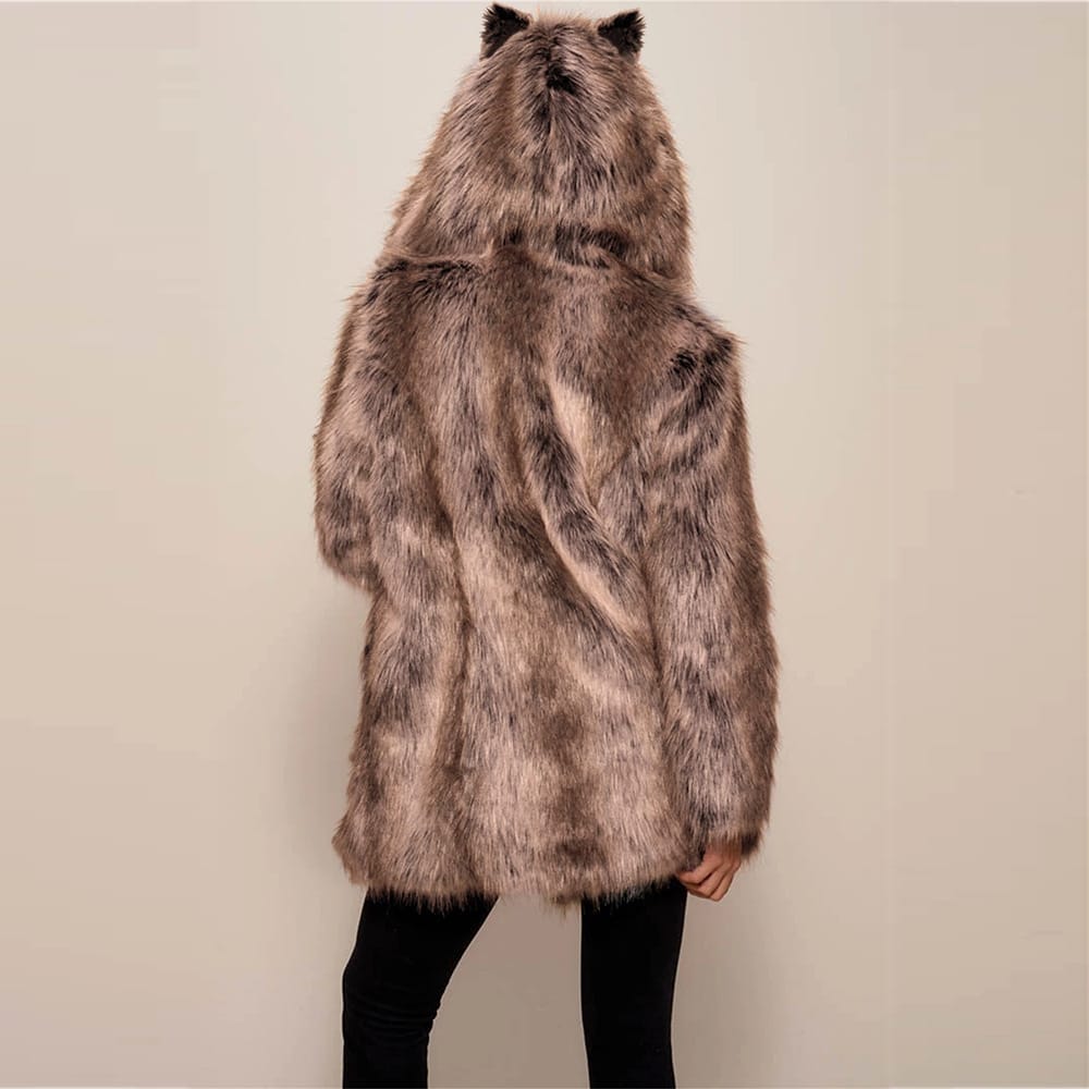 Faux fur hooded plush coat