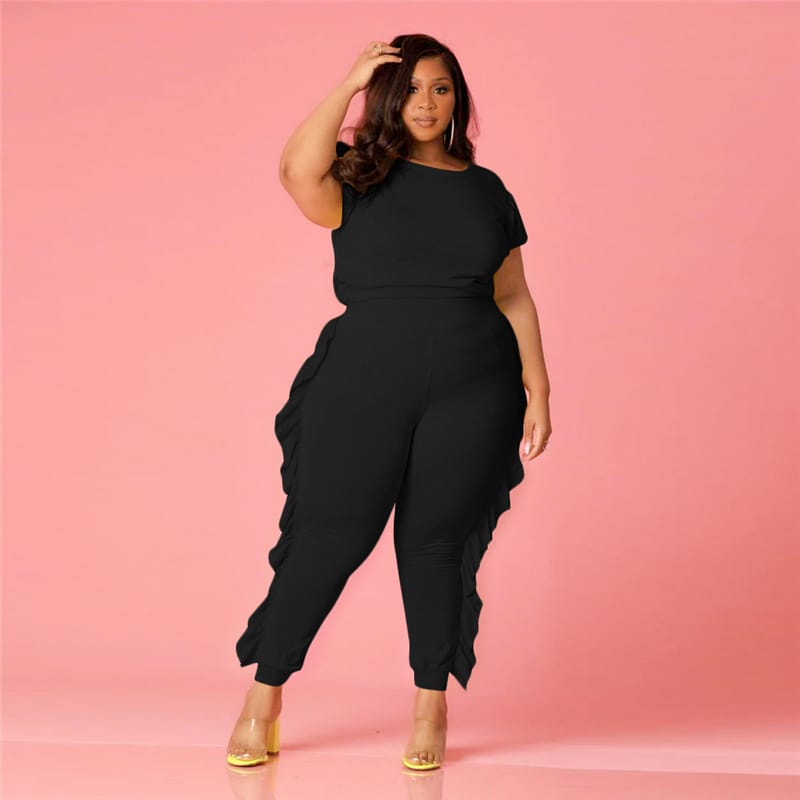Two-Piece Frayed Hem Short Sleeve Top and Pants Set