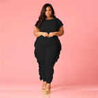 Two-Piece Frayed Hem Short Sleeve Top and Pants Set