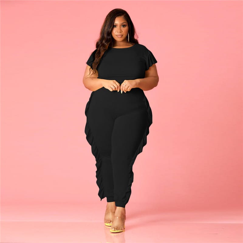 Two-Piece Frayed Hem Short Sleeve Top and Pants Set