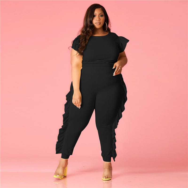 Ensemble Deux Pièces Pantalon Et Haut a Manches Courtes a lisière filandreuse - Chic&Shines