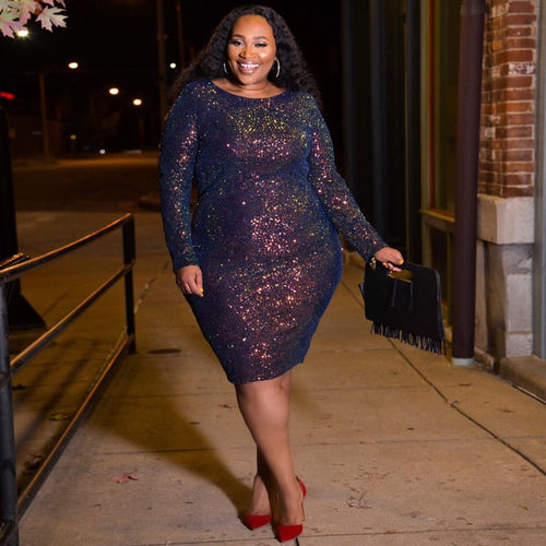 Robe courte manches longues col rond à paillettes - Chic&Shines