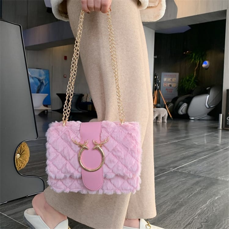Sac Bandoulière Décoration Peluche Chaîne Métal