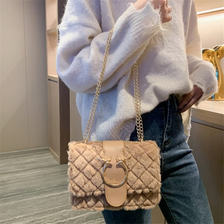 Sac Bandoulière Décoration Peluche Chaîne Métal