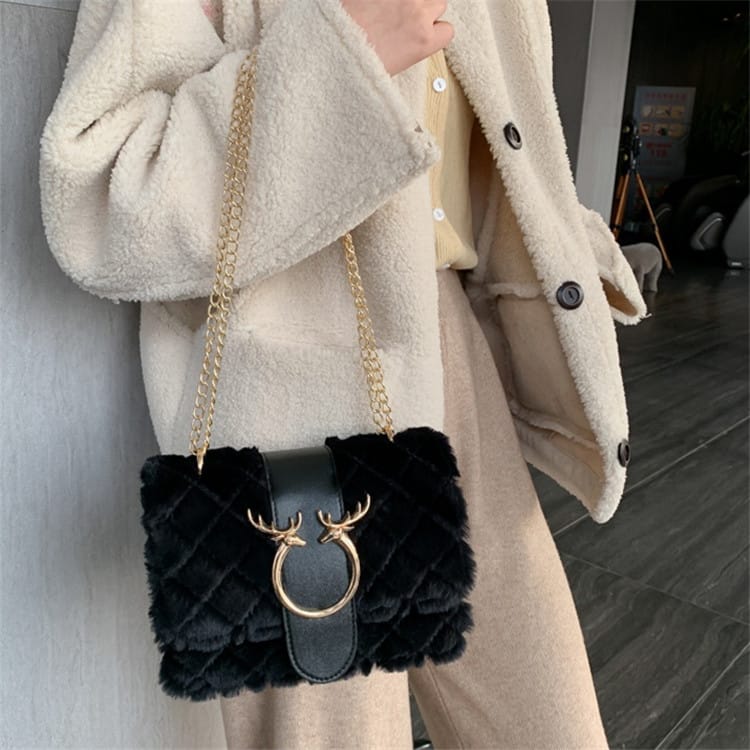 Sac Bandoulière Décoration Peluche Chaîne Métal
