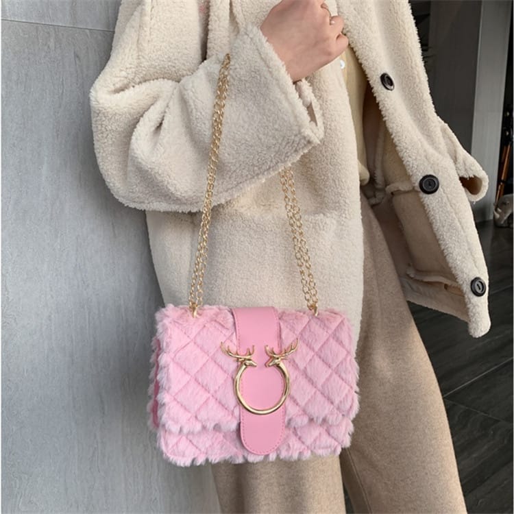 Sac Bandoulière Décoration Peluche Chaîne Métal