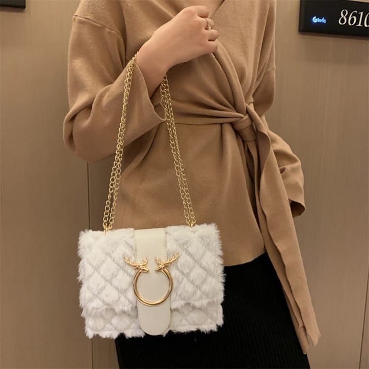 Sac Bandoulière Décoration Peluche Chaîne Métal