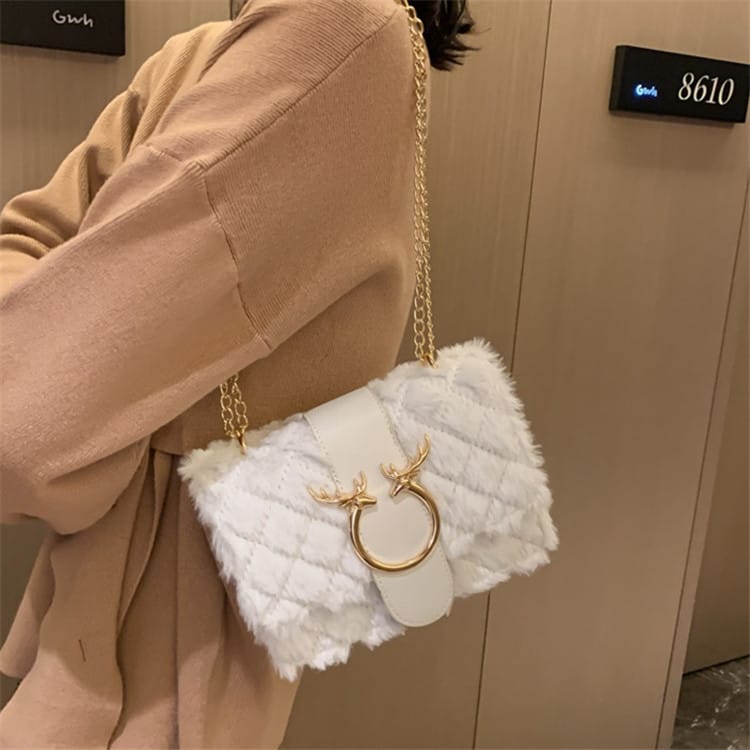 Sac Bandoulière Décoration Peluche Chaîne Métal