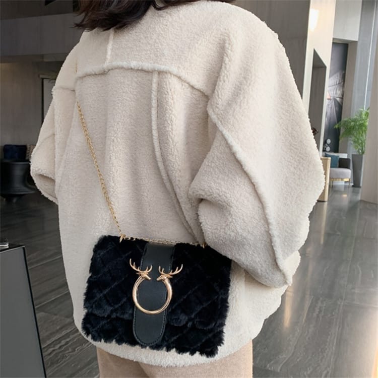 Sac Bandoulière Décoration Peluche Chaîne Métal