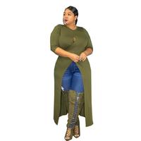 Top Blouse Longue Creux De Couleur Unie