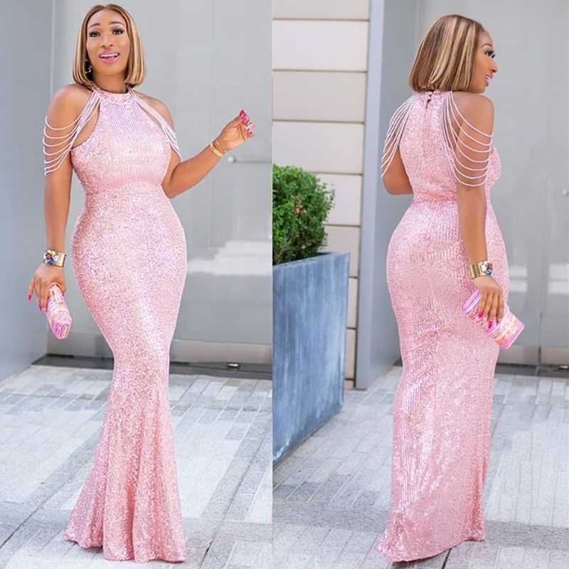 Robe de soirée longue licou pailleté tassel