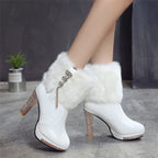 Bottes à talons hauts en peluche et strass - Chic&Shines