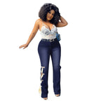 Jeans taille haute bas lacet latéral - Chic&Shines