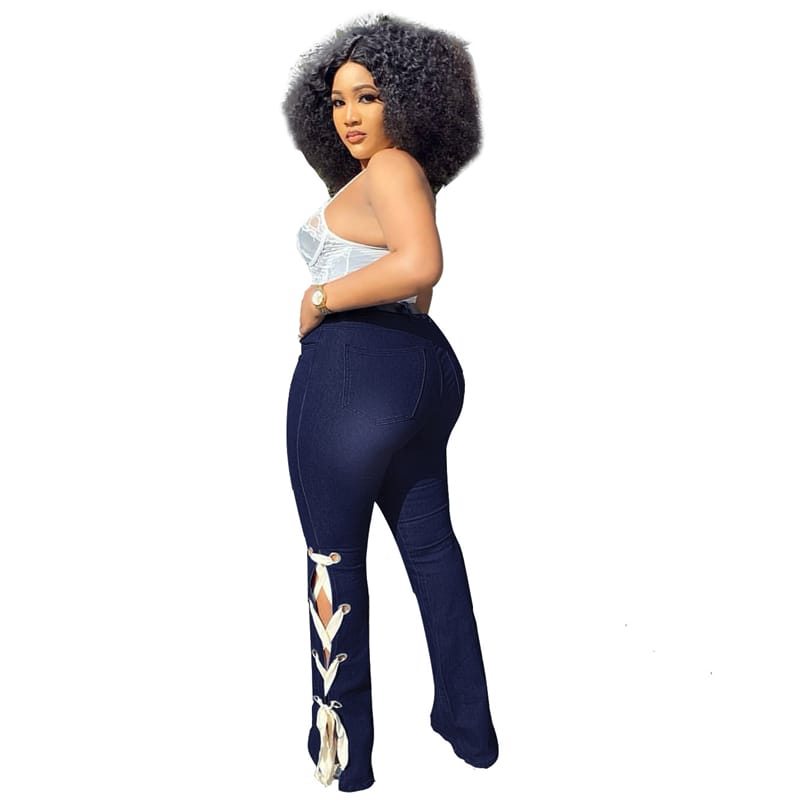 High-waisted jeans with side lacing
