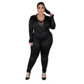 Ensemble Deux Pièces Col V Et Pantalon Couleur Unie - Chic&Shines