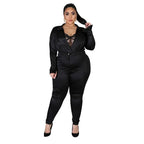 Ensemble Deux Pièces Col V Et Pantalon Couleur Unie - Chic&Shines