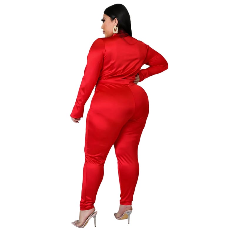 Ensemble Deux Pièces Col V Et Pantalon Couleur Unie