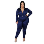 Ensemble Deux Pièces Col V Et Pantalon Couleur Unie - Chic&Shines