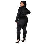 Ensemble Deux Pièces Col V Et Pantalon Couleur Unie
