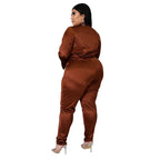 Ensemble Deux Pièces Col V Et Pantalon Couleur Unie