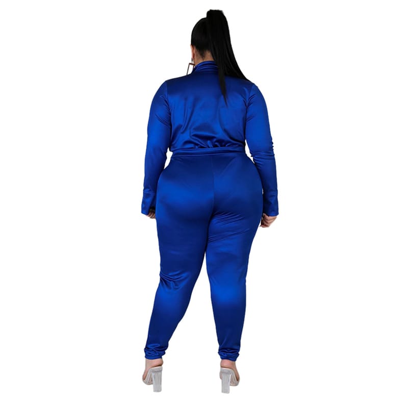 Ensemble Deux Pièces Col V Et Pantalon Couleur Unie