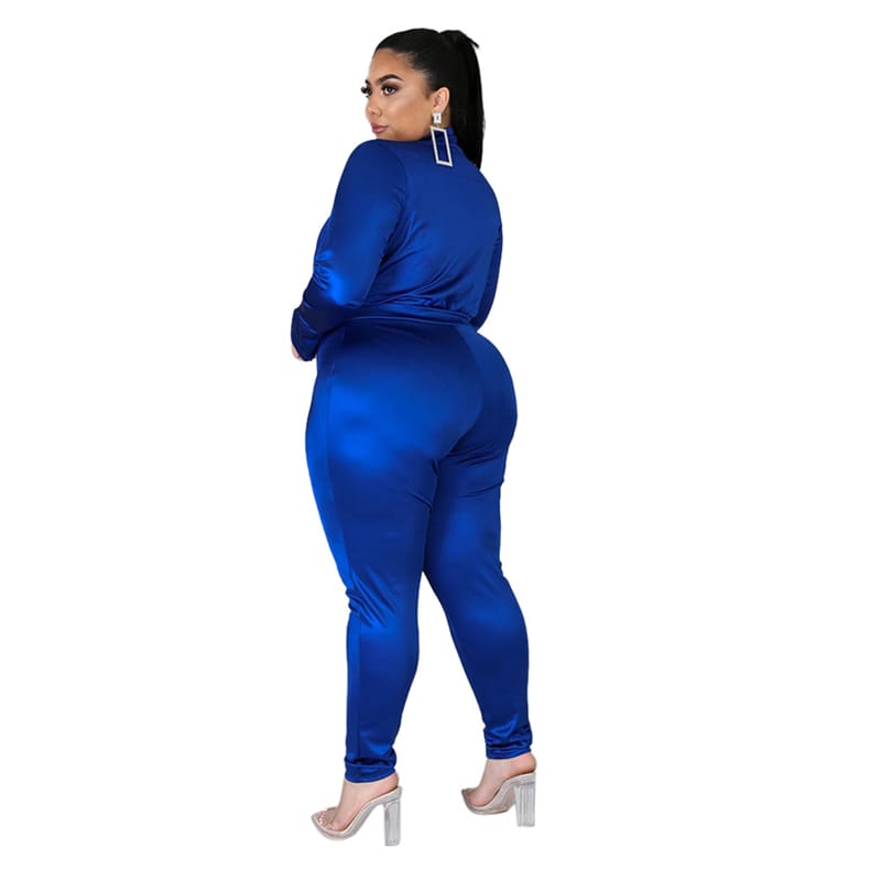 Ensemble Deux Pièces Col V Et Pantalon Couleur Unie