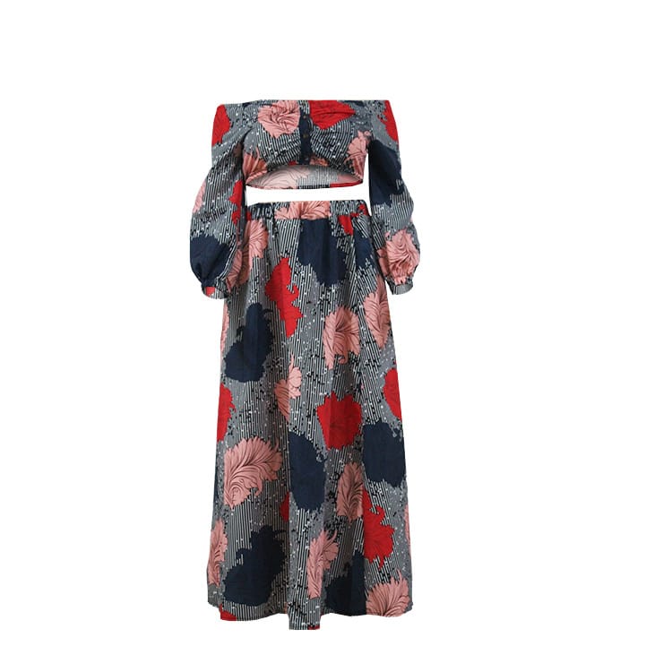 Bandeau long-sleeve top and long skirt set