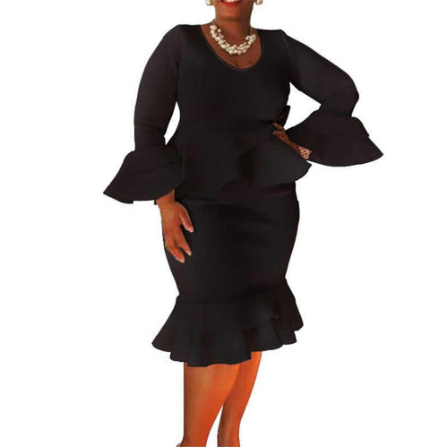 Robe courte manche longue volant couleur unie - Chic&Shines