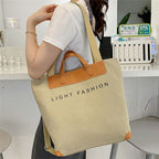 Large Capacity Tote Bag with Letter Print Canvas Patchwork
