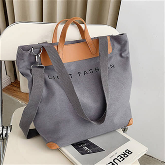 Large Capacity Tote Bag with Letter Print Canvas Patchwork