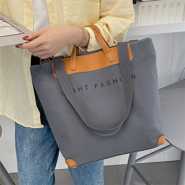 Large Capacity Tote Bag with Letter Print Canvas Patchwork