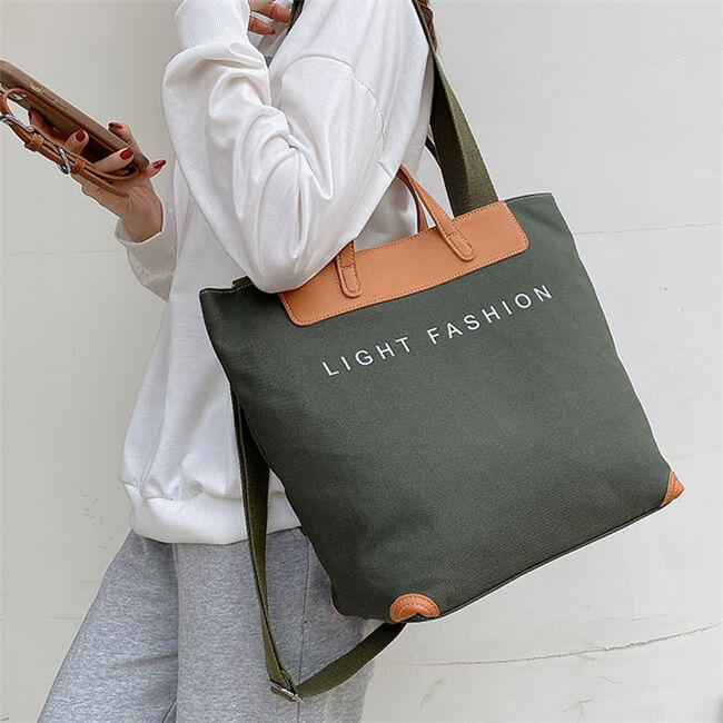 Large Capacity Tote Bag with Letter Print Canvas Patchwork