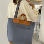 Large Capacity Tote Bag with Letter Print Canvas Patchwork