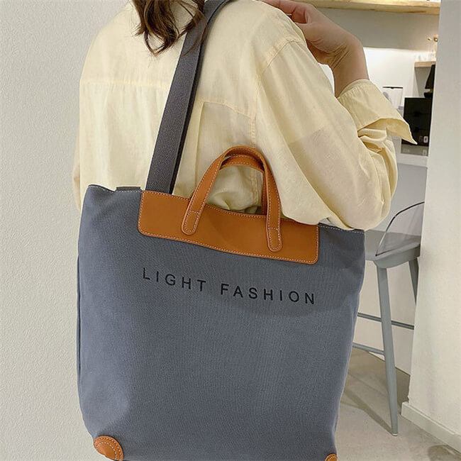 Large Capacity Tote Bag with Letter Print Canvas Patchwork