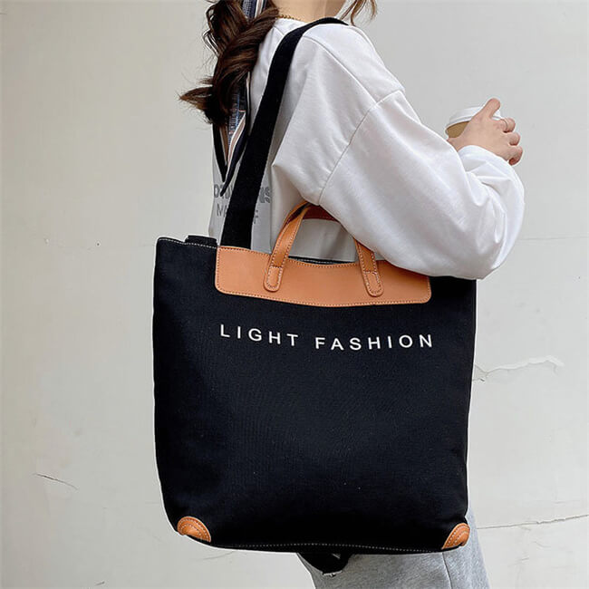 Large Capacity Tote Bag with Letter Print Canvas Patchwork