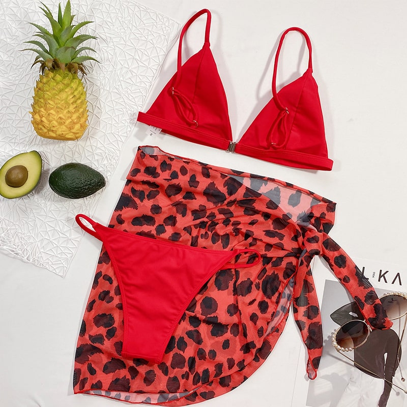 Maillot de bain bikini sexy 3 pièces imprimé léopard