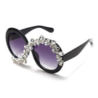 Lunettes de Soleil Ronde Grande Monture Strass Décoration