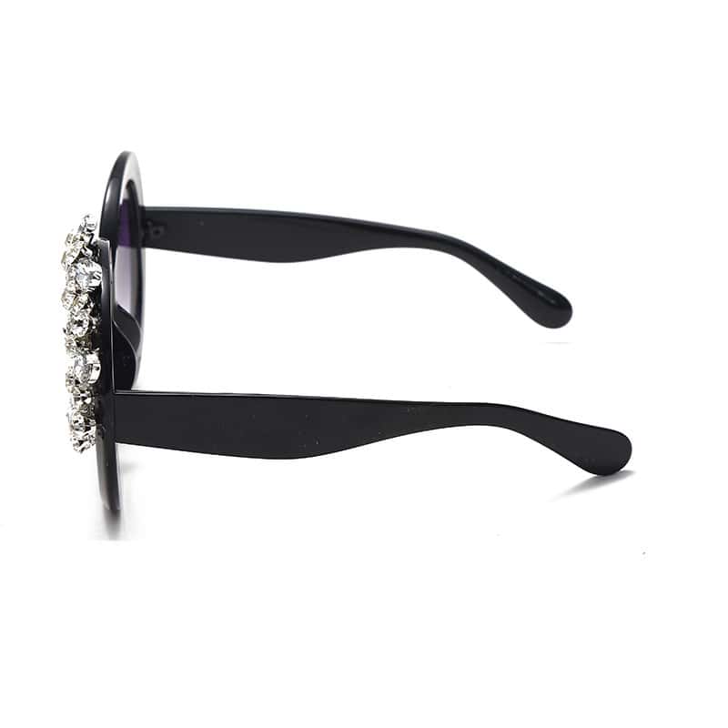 Lunettes de Soleil Ronde Grande Monture Strass Décoration