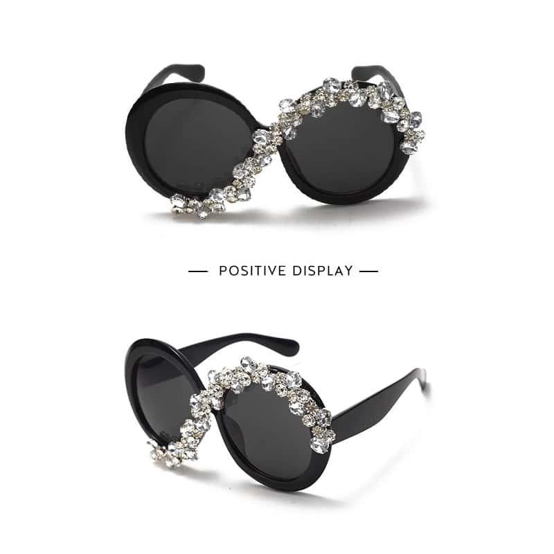 Lunettes de Soleil Ronde Grande Monture Strass Décoration