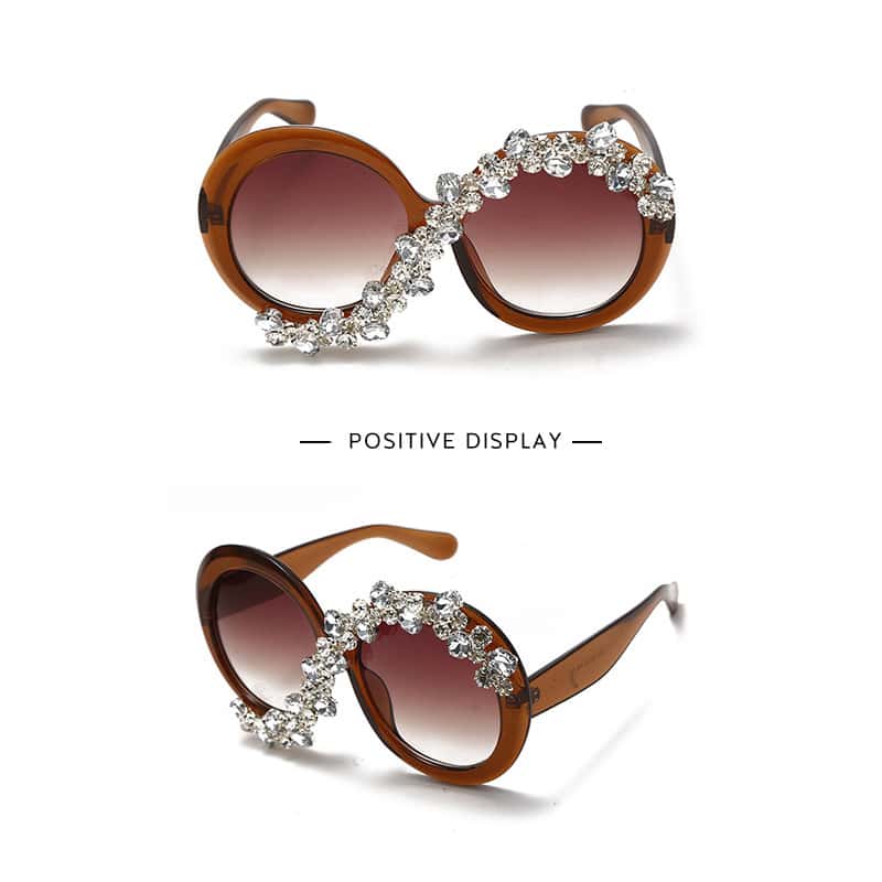 Lunettes de Soleil Ronde Grande Monture Strass Décoration